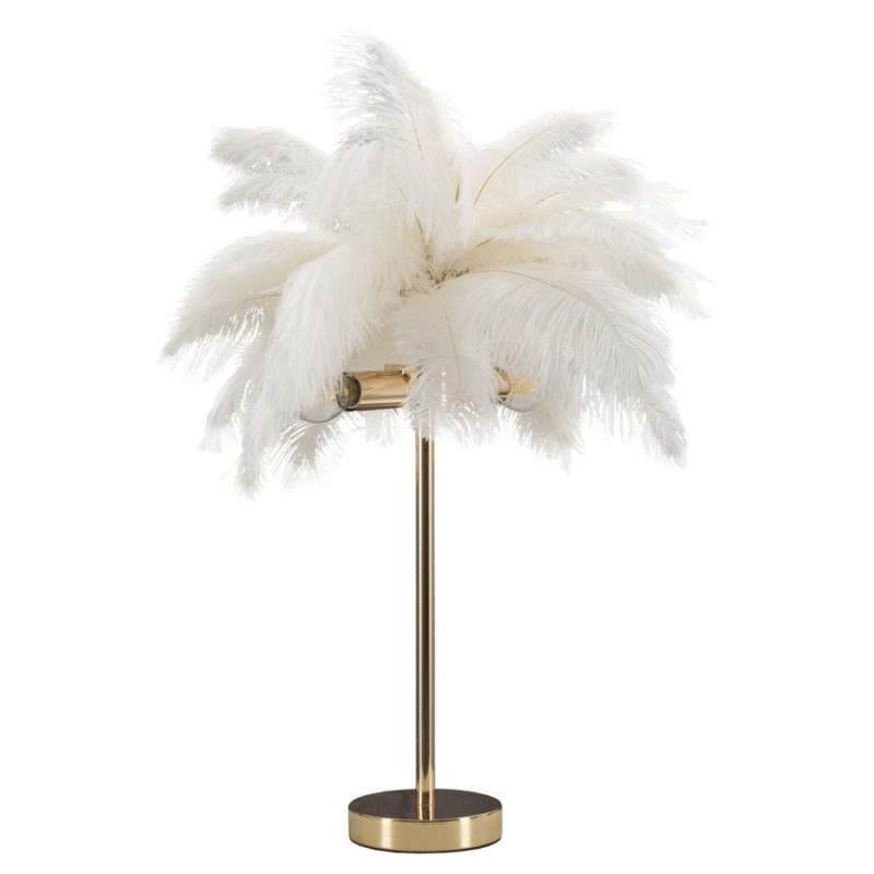 Lampe à poser moderne XL Plumes Hauteur 55 cm en Métal Doré Plastique Blanc Palm 