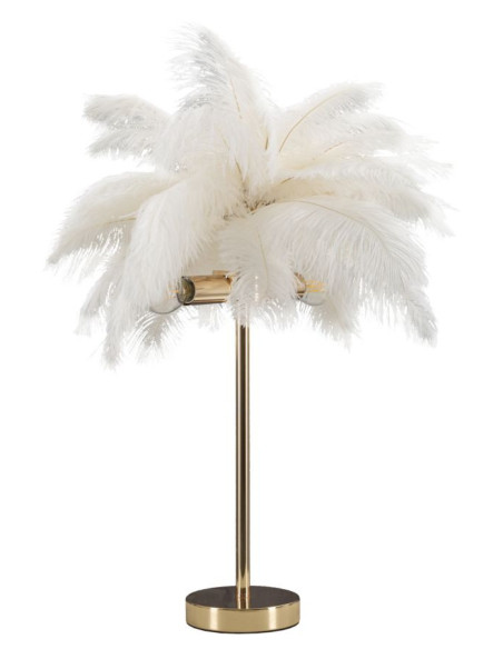 Lampe à poser moderne XL Plumes Hauteur 55 cm en Métal Doré Plastique Blanc Palm 