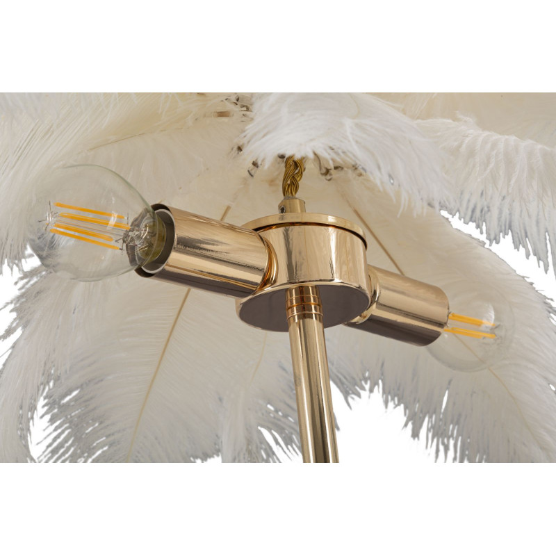 Lampe à poser moderne XL Plumes Hauteur 55 cm en Métal Doré Plastique Blanc Palm 