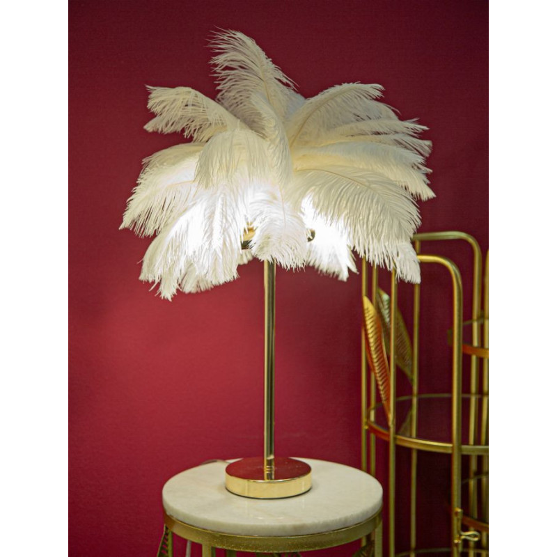 Lampe à poser moderne XL Plumes Hauteur 55 cm en Métal Doré Plastique Blanc Palm 