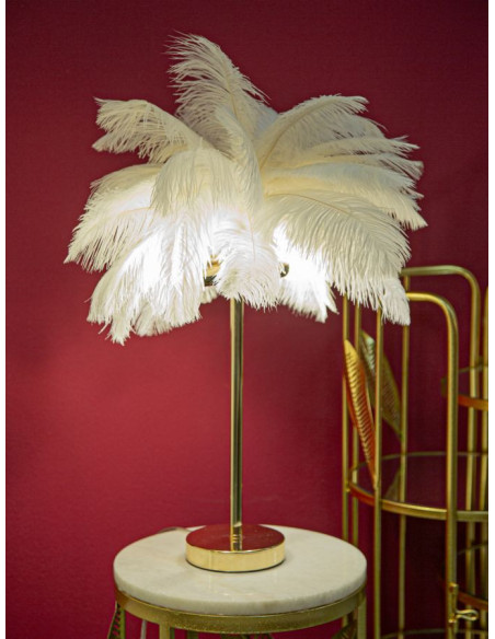 Lampe à poser moderne XL Plumes Hauteur 55 cm en Métal Doré Plastique Blanc Palm 