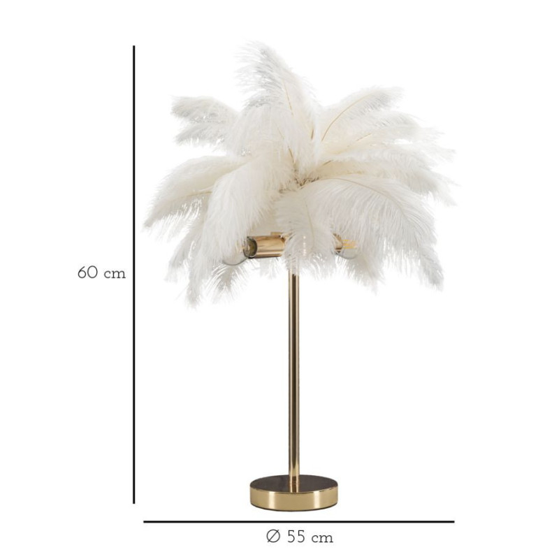 Lampe à poser moderne XL Plumes Hauteur 55 cm en Métal Doré Plastique Blanc Palm 