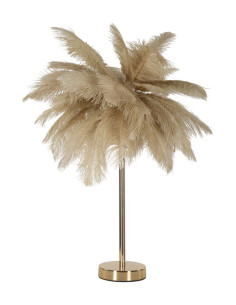 Lampe à poser moderne XL Plumes Hauteur 55 cm en Métal Doré Plastique Marron camel Palm 