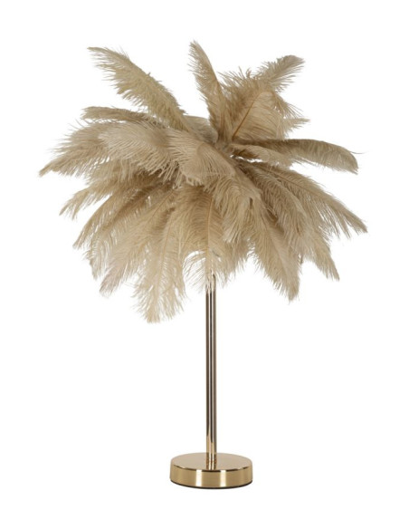 Lampe à poser moderne XL Plumes Hauteur 55 cm en Métal Doré Plastique Marron camel Palm 