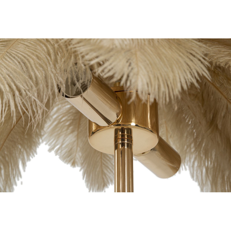 Lampe à poser moderne XL Plumes Hauteur 55 cm en Métal Doré Plastique Marron camel Palm 