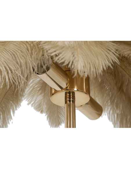 Lampe à poser moderne XL Plumes Hauteur 55 cm en Métal Doré Plastique Marron camel Palm 