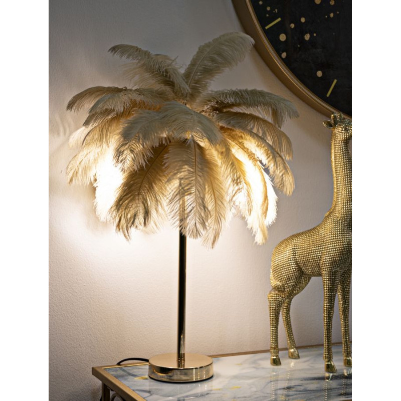 Lampe à poser moderne XL Plumes Hauteur 55 cm en Métal Doré Plastique Marron camel Palm 