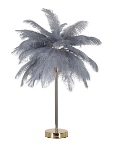 Lampe à poser moderne XL Plumes Hauteur 55 cm en Métal Doré Plastique Gris Palm 