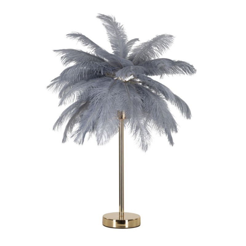 Lampe à poser moderne XL Plumes Hauteur 55 cm en Métal Doré Plastique Gris Palm 