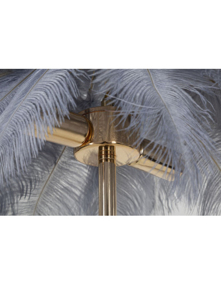 Lampe à poser moderne XL Plumes Hauteur 55 cm en Métal Doré Plastique Gris Palm 