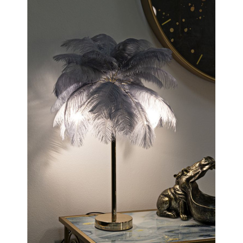 Lampe à poser moderne XL Plumes Hauteur 55 cm en Métal Doré Plastique Gris Palm 