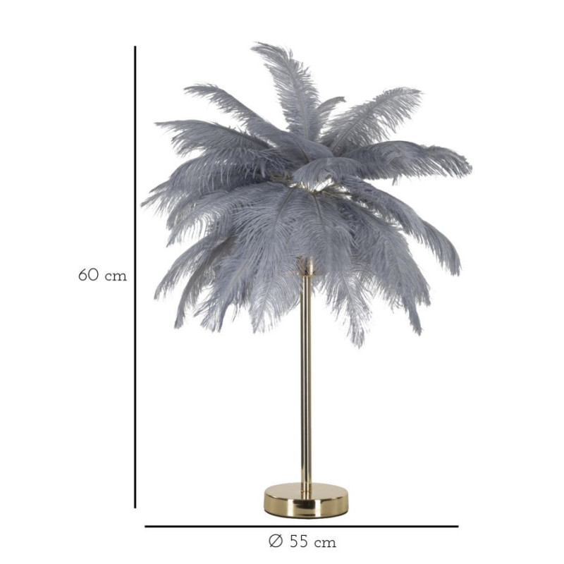 Lampe à poser moderne XL Plumes Hauteur 55 cm en Métal Doré Plastique Gris Palm 