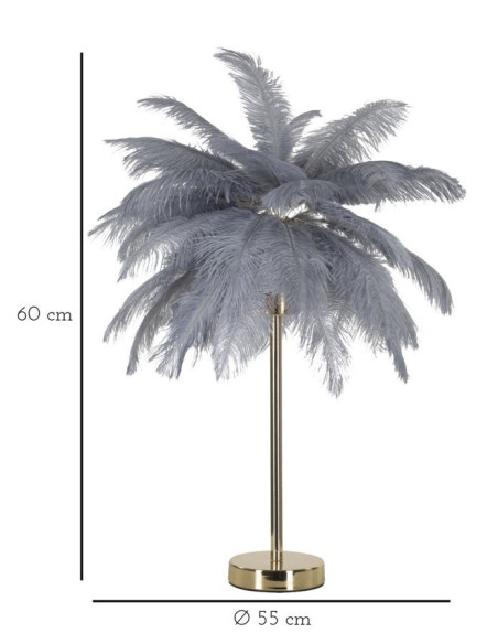 Lampe à poser moderne XL Plumes Hauteur 55 cm en Métal Doré Plastique Gris Palm 