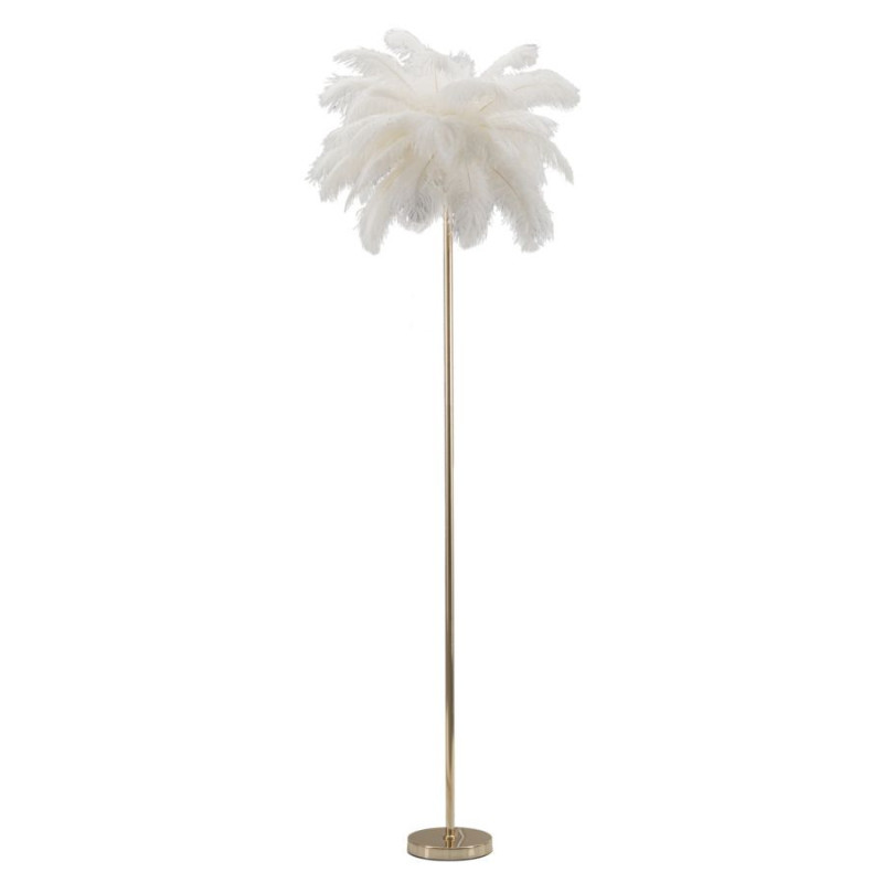 Lampadaire moderne XL Plumes Hauteur 160 cm en Métal Doré Plastique Blanc Palm 