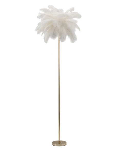 Lampadaire moderne XL Plumes Hauteur 160 cm en Métal Doré Plastique Blanc Palm 