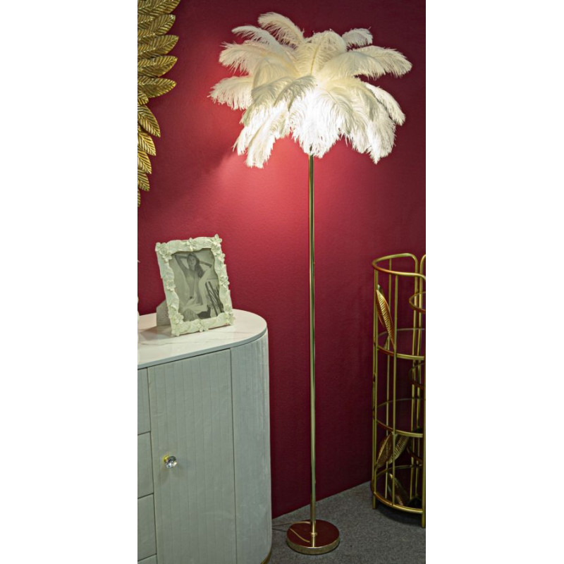 Lampadaire moderne XL Plumes Hauteur 160 cm en Métal Doré Plastique Blanc Palm 