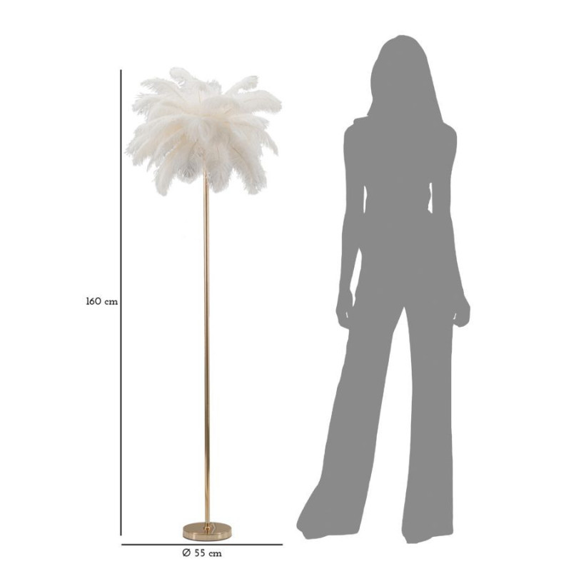 Lampadaire moderne XL Plumes Hauteur 160 cm en Métal Doré Plastique Blanc Palm 