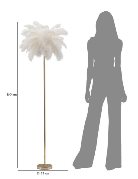 Lampadaire moderne XL Plumes Hauteur 160 cm en Métal Doré Plastique Blanc Palm 