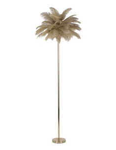 Lampadaire moderne XL Plumes Hauteur 160 cm en Métal Doré Plastique Marron camel Palm 
