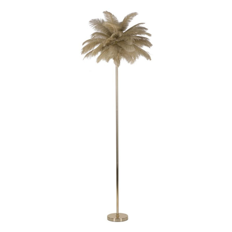 Lampadaire moderne XL Plumes Hauteur 160 cm en Métal Doré Plastique Marron camel Palm 