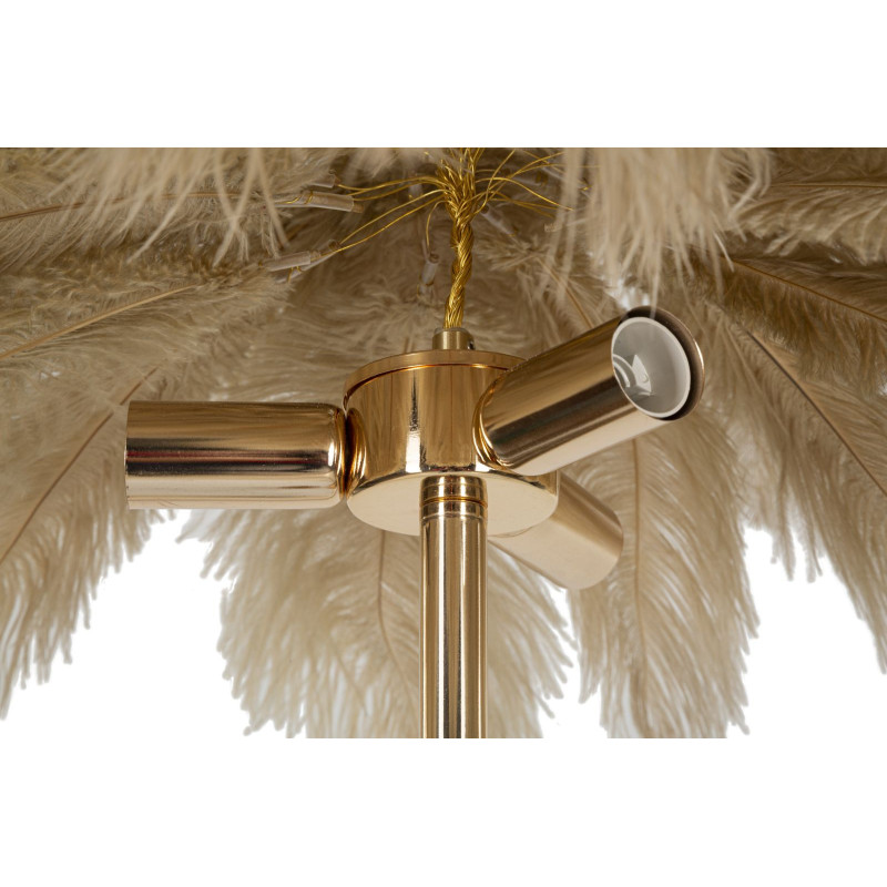 Lampadaire moderne XL Plumes Hauteur 160 cm en Métal Doré Plastique Marron camel Palm 