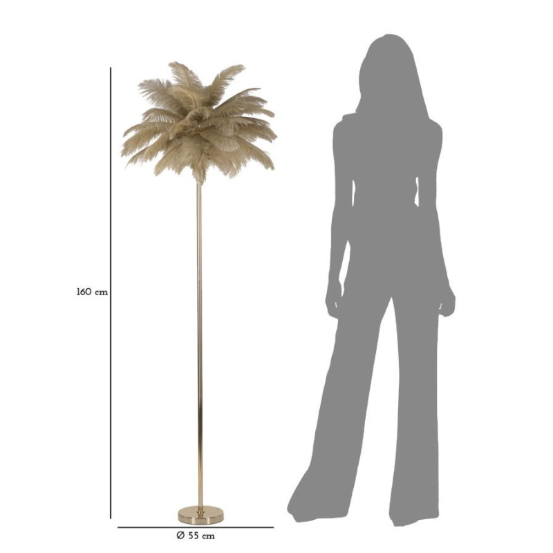 Lampadaire moderne XL Plumes Hauteur 160 cm en Métal Doré Plastique Marron camel Palm 