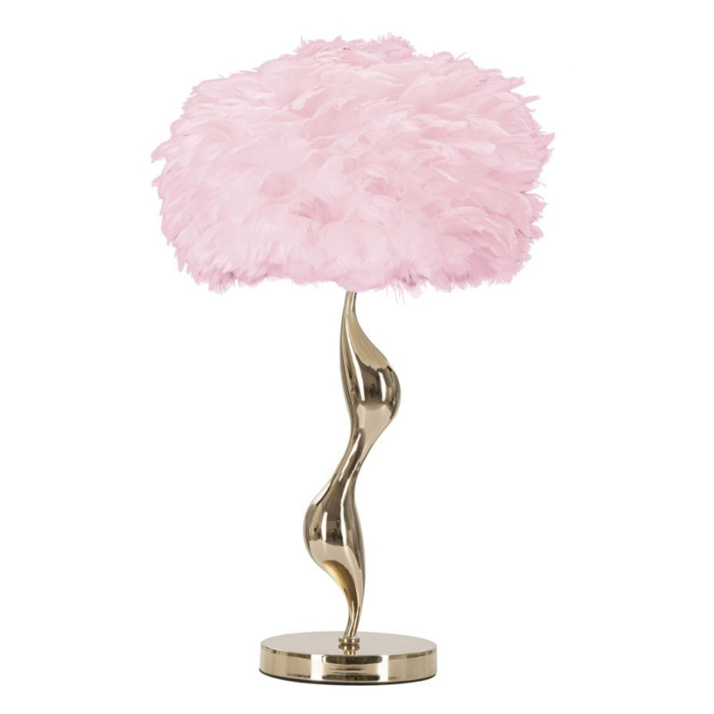 Lampe à poser moderne XL Plumes Hauteur 63 cm en Métal Doré Plastique Rose Slim 