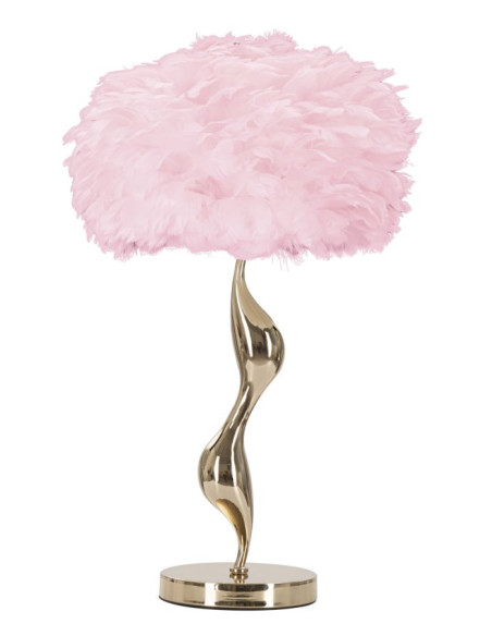 Lampe à poser moderne XL Plumes Hauteur 63 cm en Métal Doré Plastique Rose Slim 