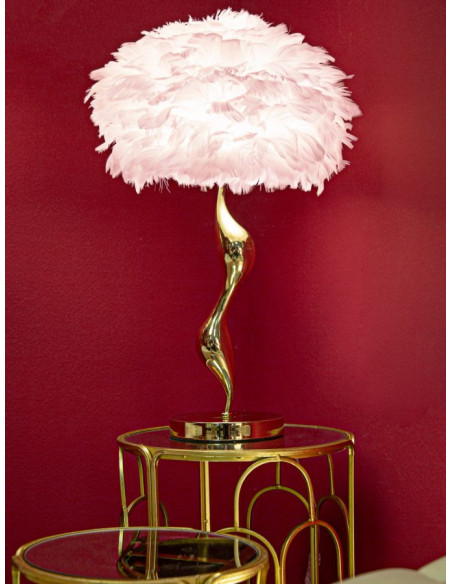 Lampe à poser moderne XL Plumes Hauteur 63 cm en Métal Doré Plastique Rose Slim 