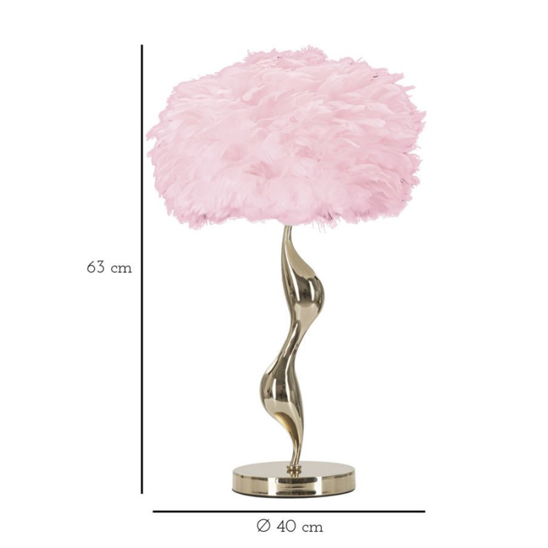 Lampe à poser moderne XL Plumes Hauteur 63 cm en Métal Doré Plastique Rose Slim 