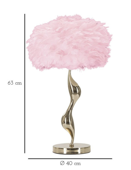 Lampe à poser moderne XL Plumes Hauteur 63 cm en Métal Doré Plastique Rose Slim 