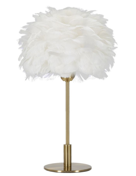 Lampe à poser moderne XL Plumes Hauteur 50 cm en Métal Doré Plastique Blanc Ball Feather 
