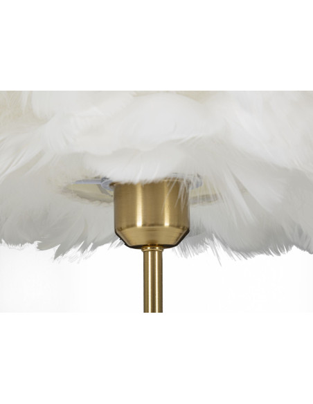 Lampe à poser moderne XL Plumes Hauteur 50 cm en Métal Doré Plastique Blanc Ball Feather 