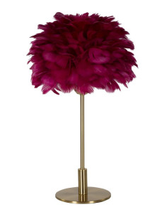 Lampe à poser moderne XL Plumes Hauteur 50 cm en Métal Doré Plastique Rouge bordeaux Ball Feather 