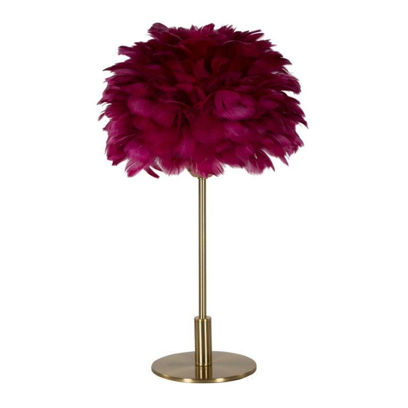Lampe à poser moderne XL Plumes Hauteur 50 cm en Métal Doré Plastique Rouge bordeaux Ball Feather 