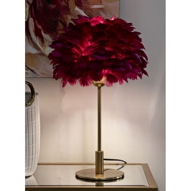 Lampe à poser moderne XL Plumes Hauteur 50 cm en Métal Doré Plastique Rouge bordeaux Ball Feather 