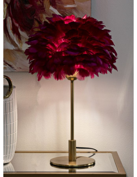 Lampe à poser moderne XL Plumes Hauteur 50 cm en Métal Doré Plastique Rouge bordeaux Ball Feather 