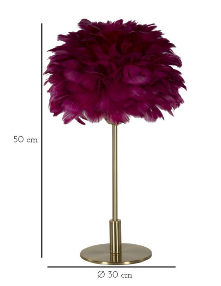 Lampe à poser moderne XL Plumes Hauteur 50 cm en Métal Doré Plastique Rouge bordeaux Ball Feather 