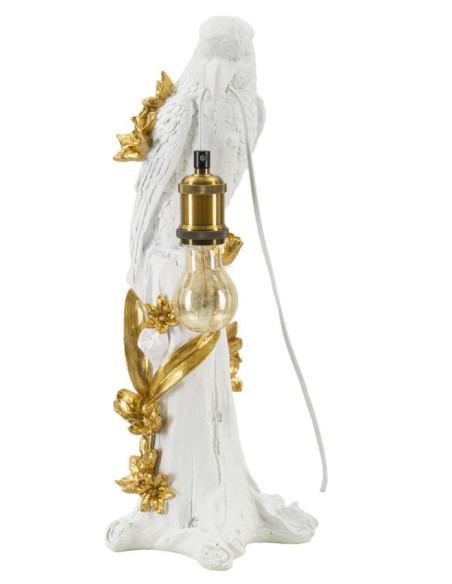 Lampe à poser originale XL Perroquet Hauteur 50 cm en Resine Blanc Doré Pappagallo 