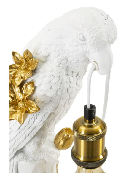 Lampe à poser originale XL Perroquet Hauteur 50 cm en Resine Blanc Doré Pappagallo 