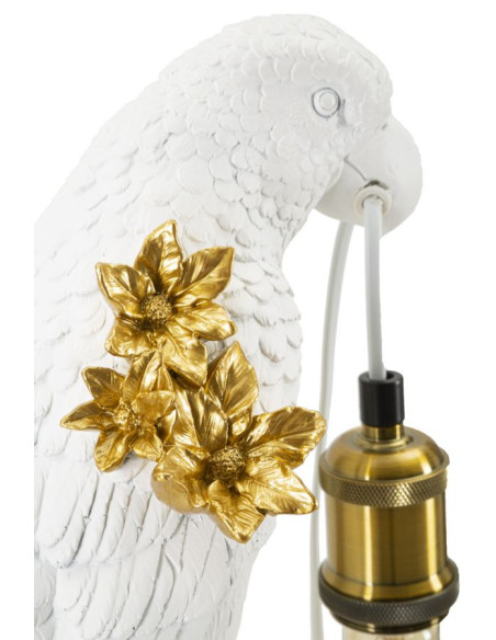 Lampe à poser originale XL Perroquet Hauteur 50 cm en Resine Blanc Doré Pappagallo 