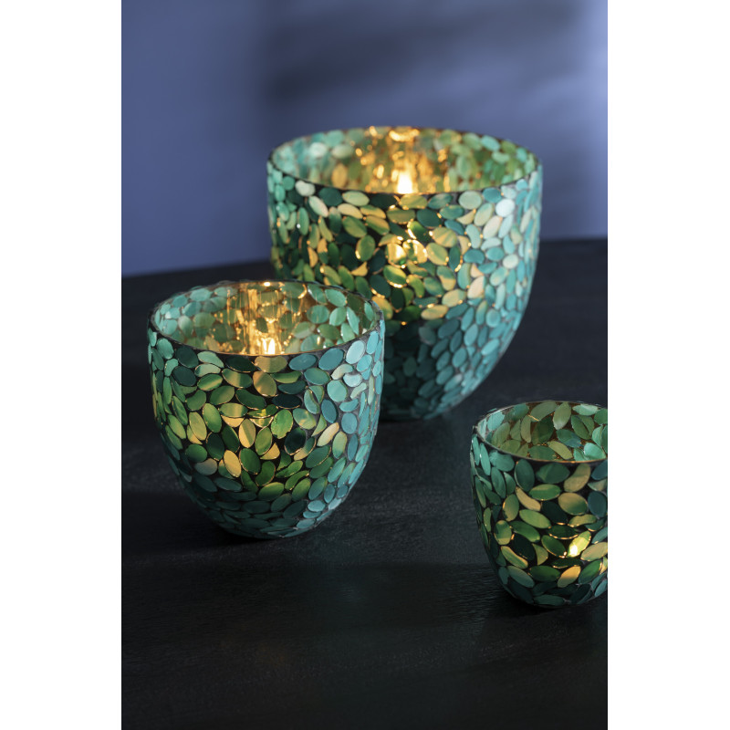 Photophore en verre mosaïque vert 10x11 - 2