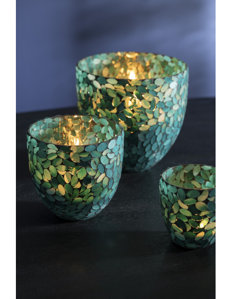 Photophore en verre mosaïque vert 10x11 - 2