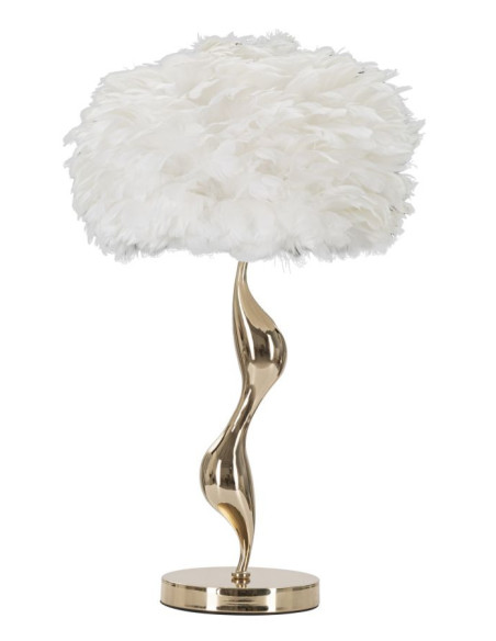 Lampe à poser moderne XL Plumes Hauteur 63 cm en Métal Doré Plastique Blanc Slim 