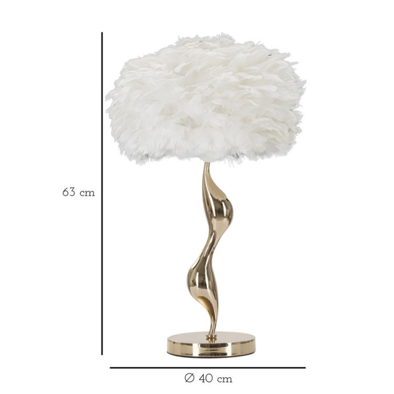 Lampe à poser moderne XL Plumes Hauteur 63 cm en Métal Doré Plastique Blanc Slim 
