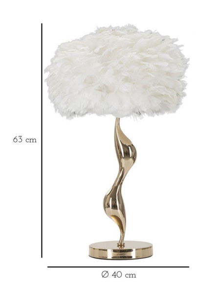Lampe à poser moderne XL Plumes Hauteur 63 cm en Métal Doré Plastique Blanc Slim 