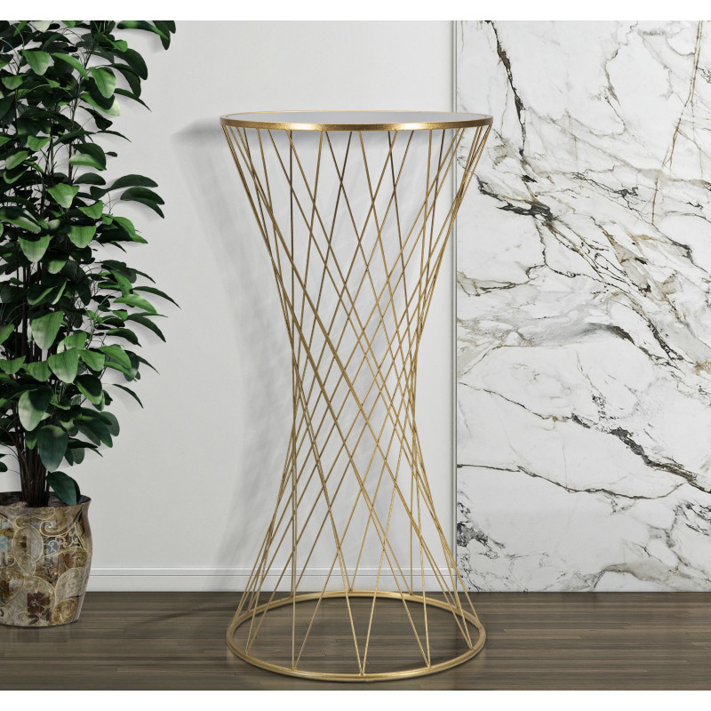 Sellette haute originale Ronde Hauteur 100 cm en Métal Doré Miroir Tower 