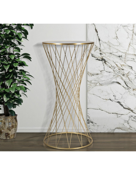 Sellette haute originale Ronde Hauteur 100 cm en Métal Doré Miroir Tower 