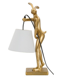Lampe à poser originale Lapin debout Hauteur 47 cm en Résine Doré Tissu Blanc Rabbit 