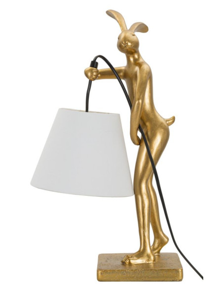 Lampe à poser originale Lapin debout Hauteur 47 cm en Résine Doré Tissu Blanc Rabbit 